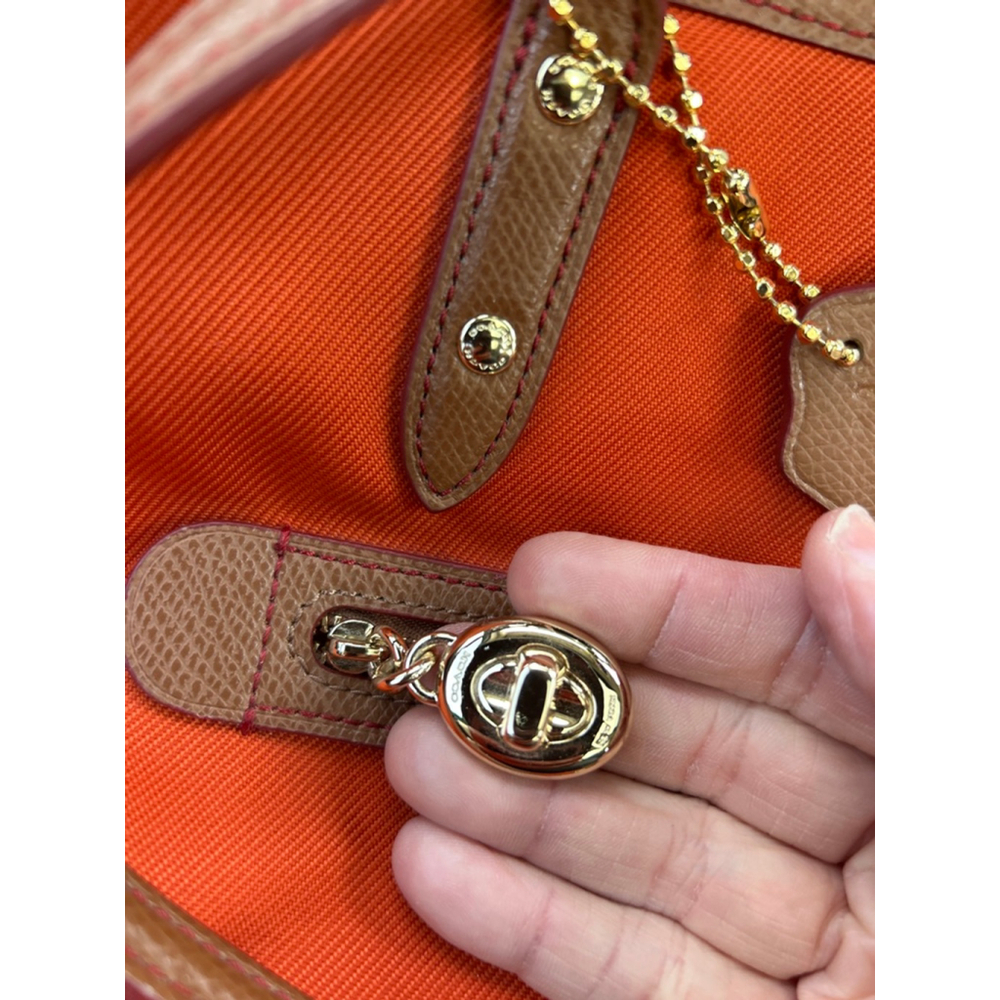 Coach Sawyer Orange Nylon Tote Leather Trim Shoulder Bag Large - Picture 2 of 11